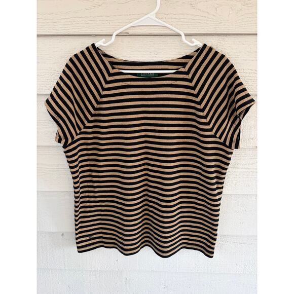 Lauren Ralph Lauren Black Gold Striped Top Size 1X Metallic Knit - Picture 2 of 6